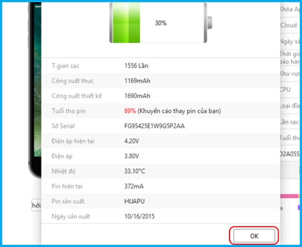 test số lần sạc pin iphone