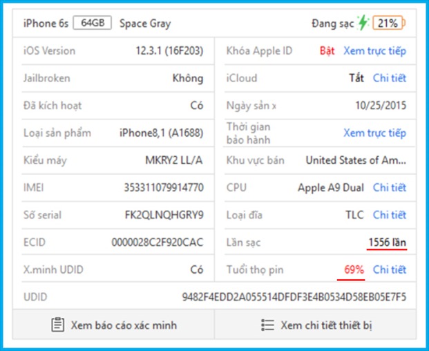xem số lần sạc pin iphone