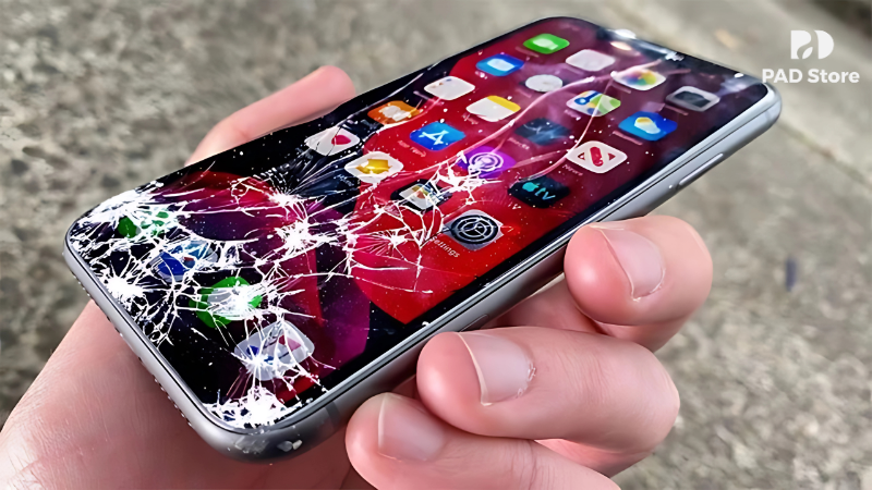 Kỹ thuật viên tiếp nhận iPhone 14 Pro bị lỗi màn hình từ khách hàng.