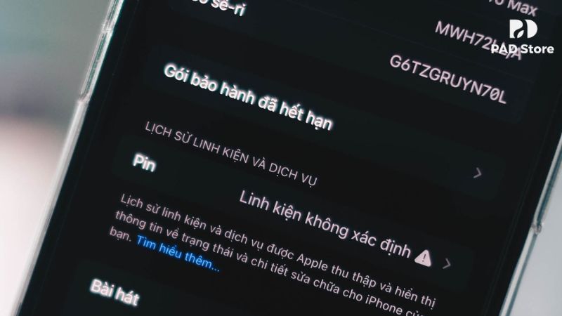 iPhone bị thay pin không chính hãng, có thể hiển thị thông báo Linh kiện không xác định