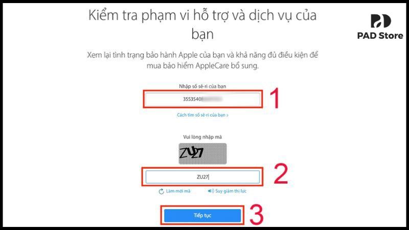 Kiểm tra trên website chính thức của Apple