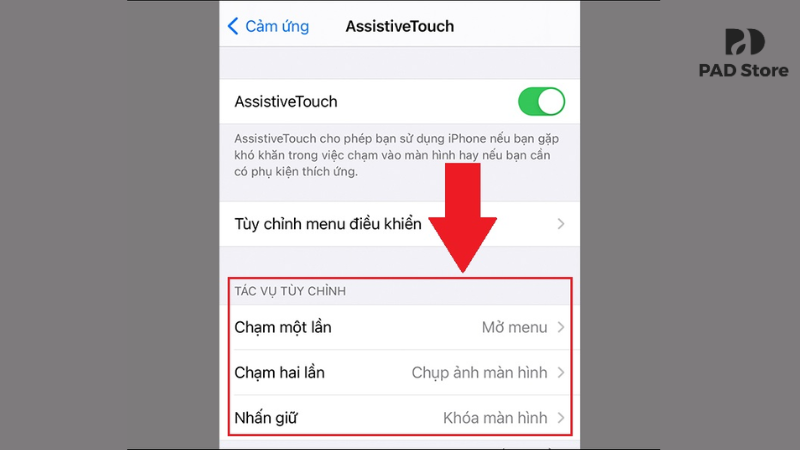 Chọn mục Tùy chỉnh menu điều khiển để thêm hoặc bớt các phím chức năng