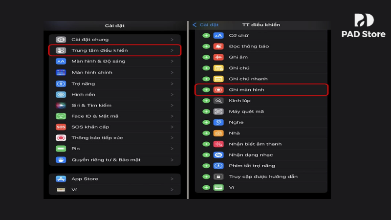 Tại mục Trung tâm điều khiển và chọn tính năng Ghi màn hình