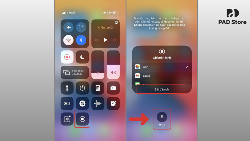 Nhấn vào biểu tượng Micro để chuyển trạng thái từ Tắt sang Bật