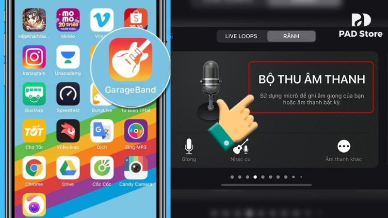 Tìm đến phần Bộ thu âm thanh và nhấn vào biểu tượng micro